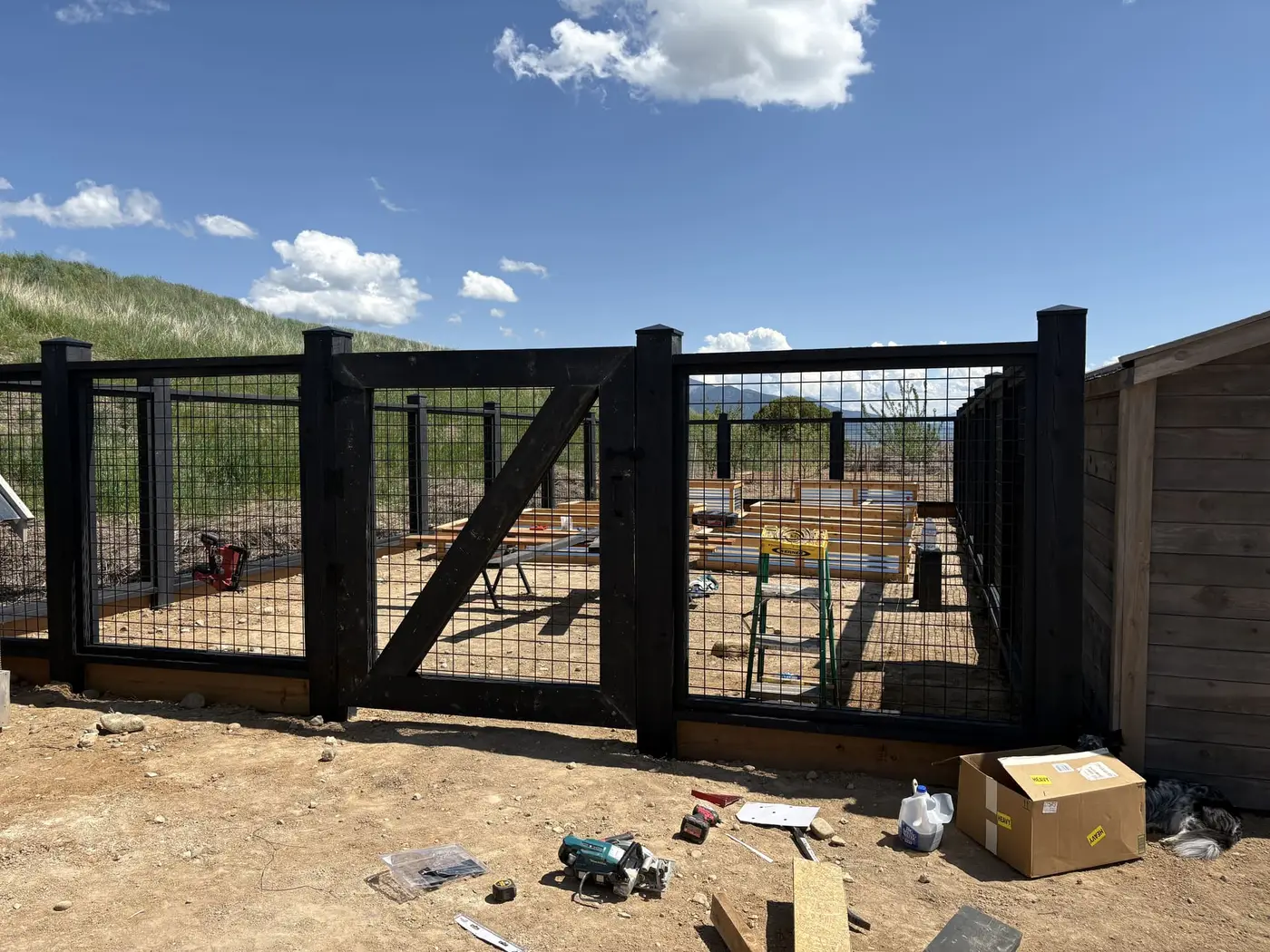 Garden enclosure gate and fence line