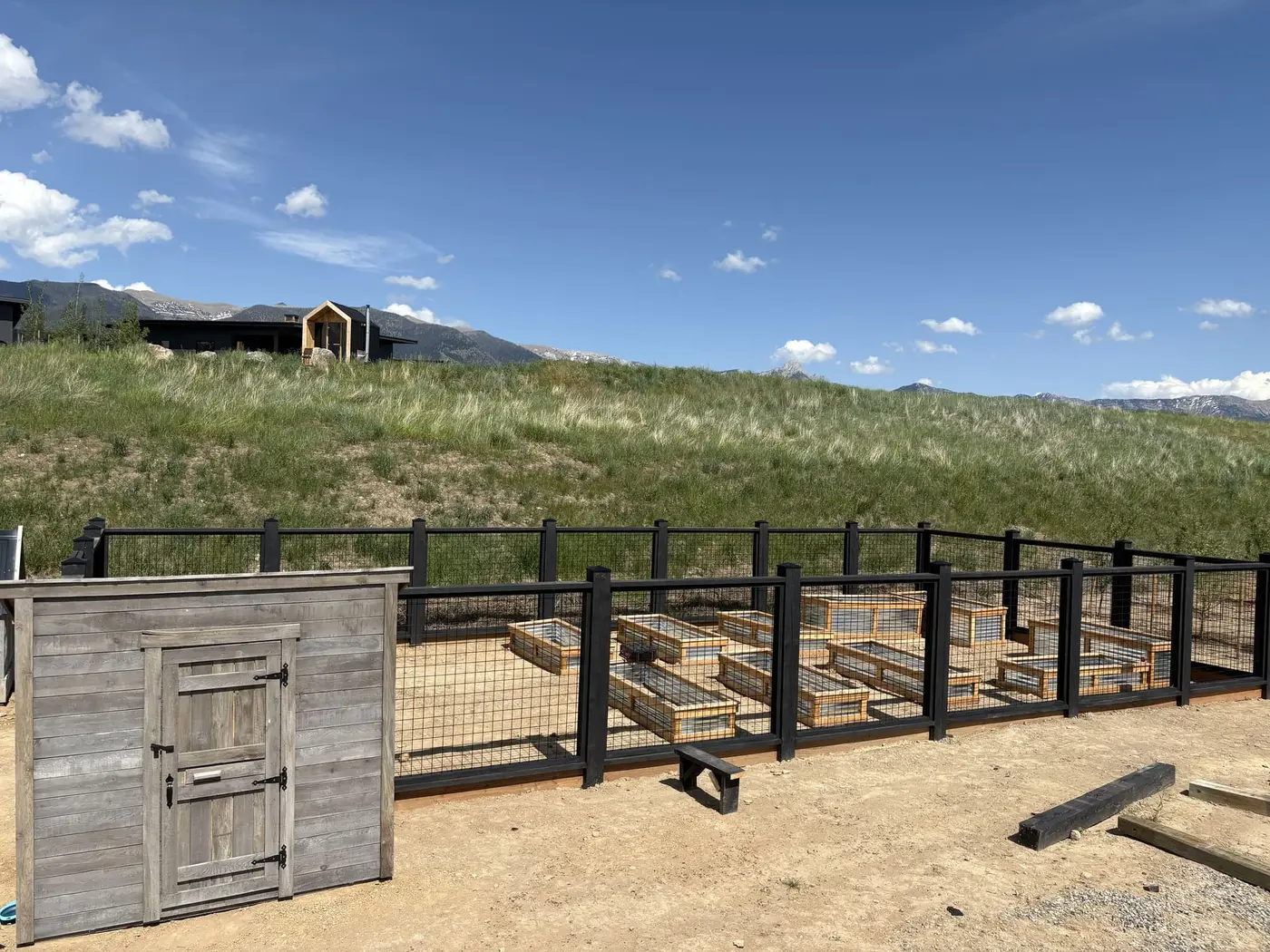 Deer fence framing during construction