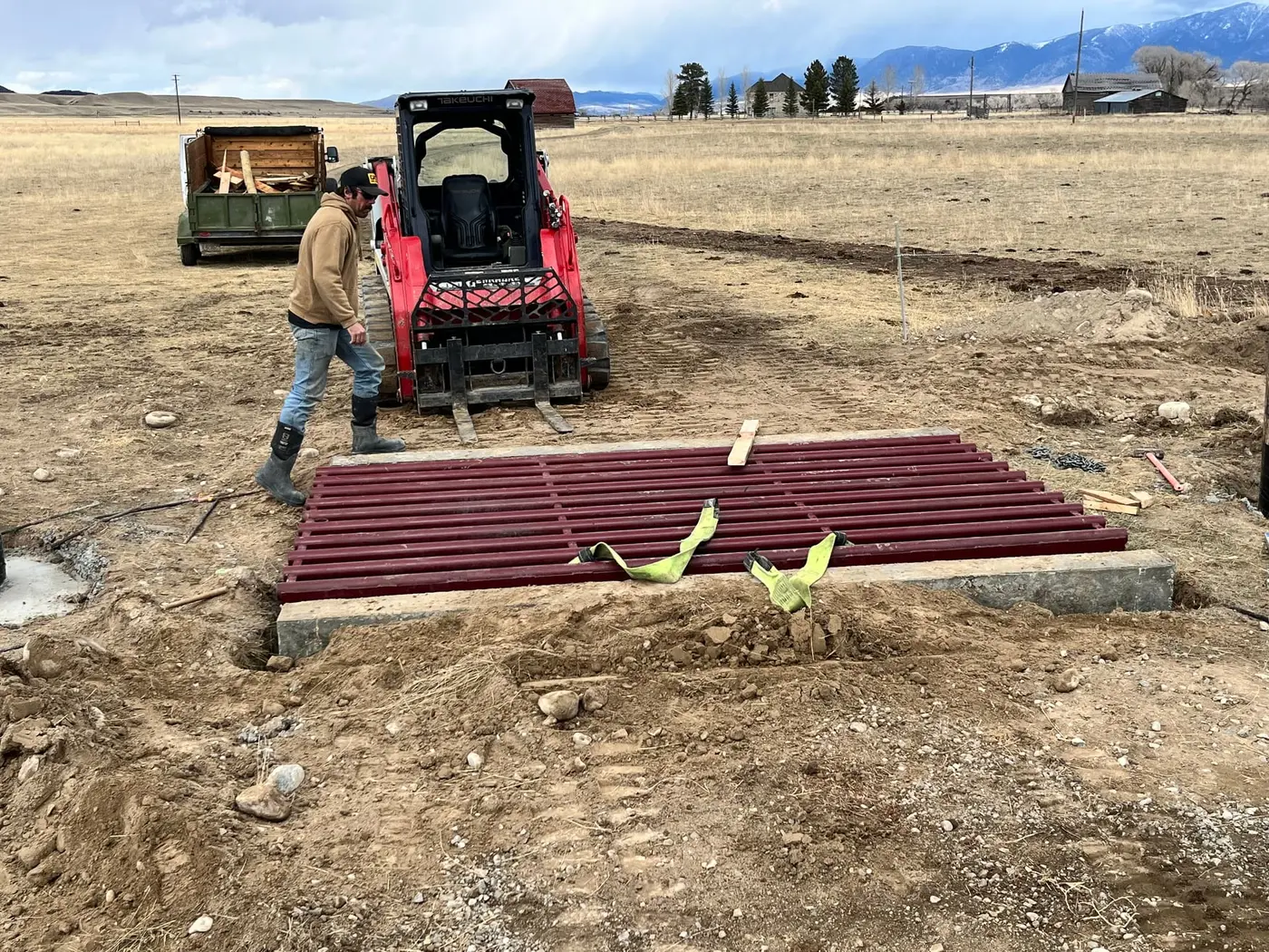 Cattle guard installed on a Montana ranch road