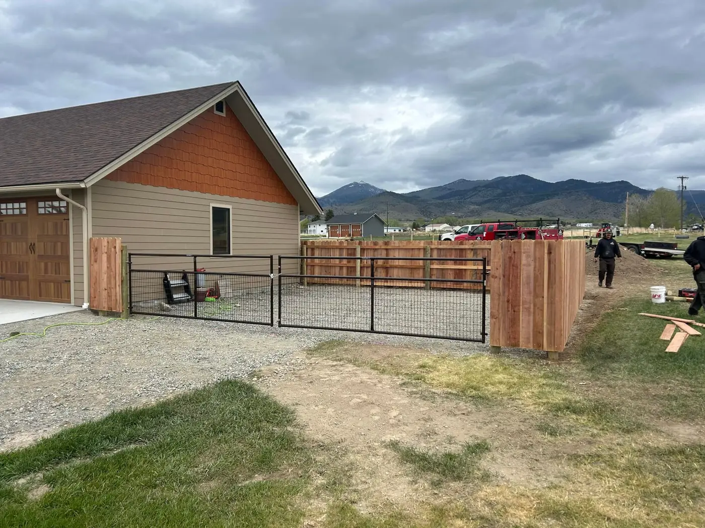 Fence construction in progress on a Montana property