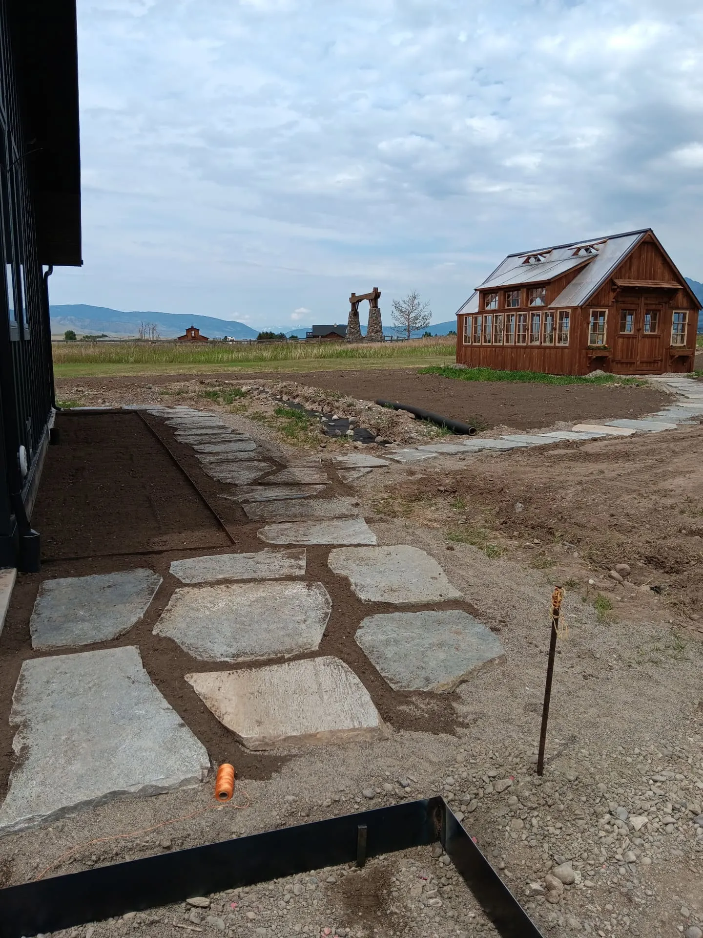 Flagstone steps set into a slope on a Montana property