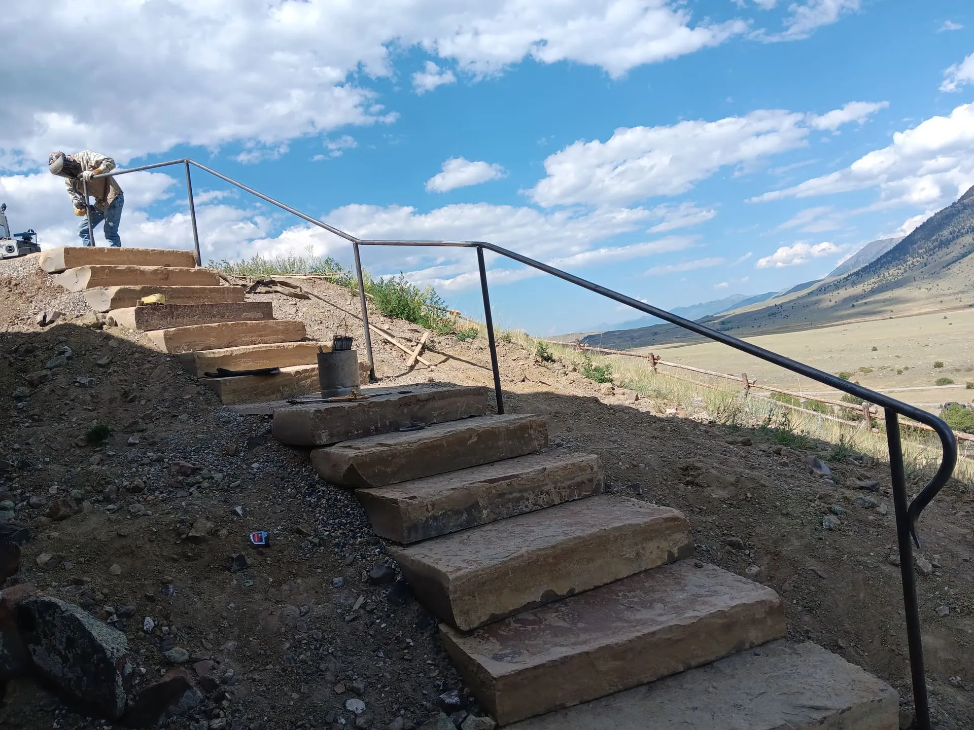 Flagstone staircase on a sloped Montana property