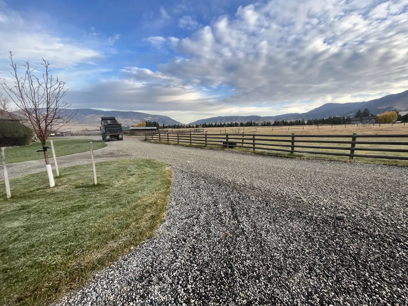 Gravel ranch road repair work in Paradise Valley, Montana