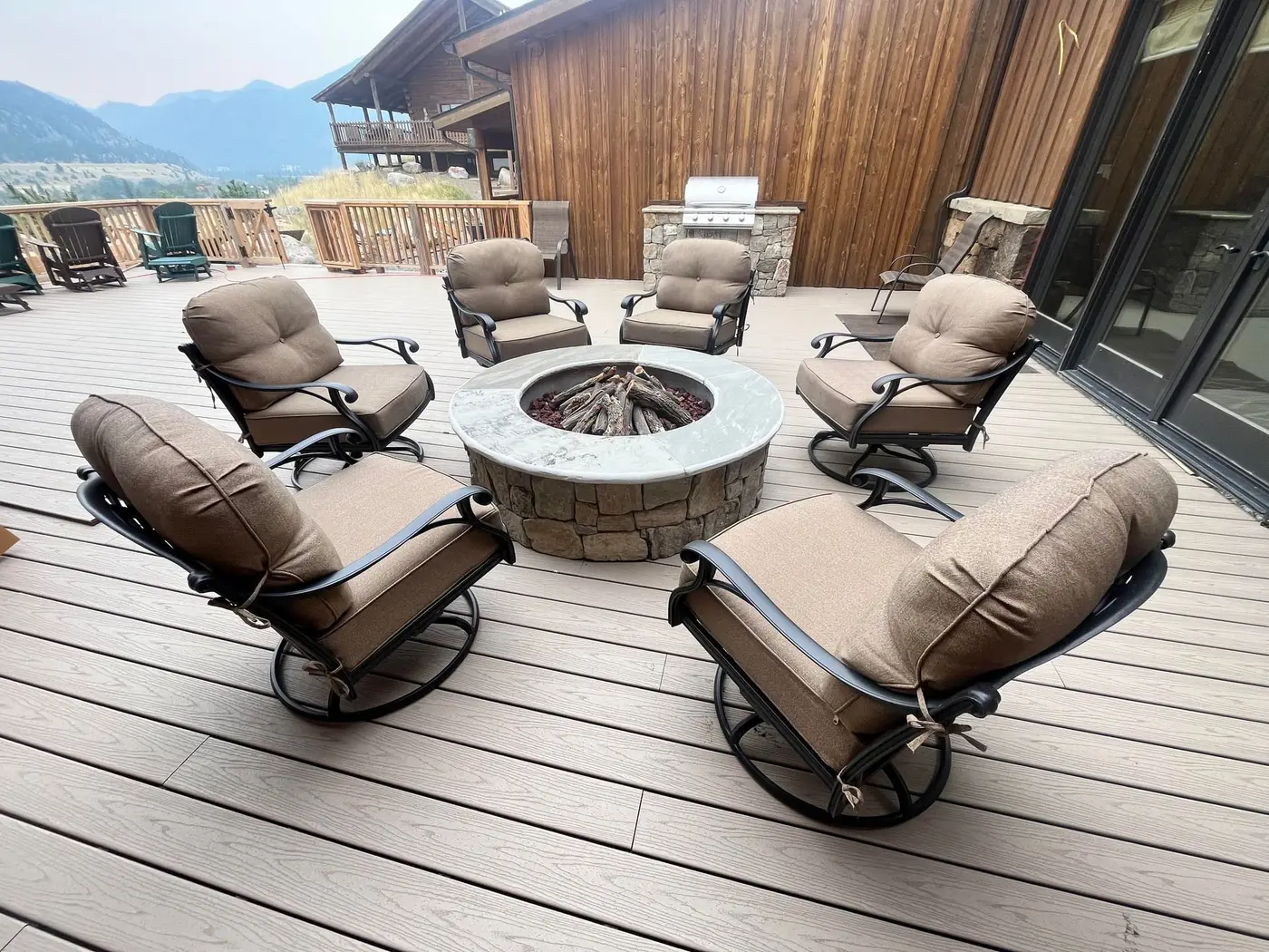 Built-in grill in a stone island on a Montana deck